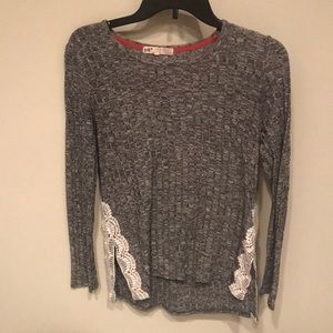 Heather grey top with lace detail on side